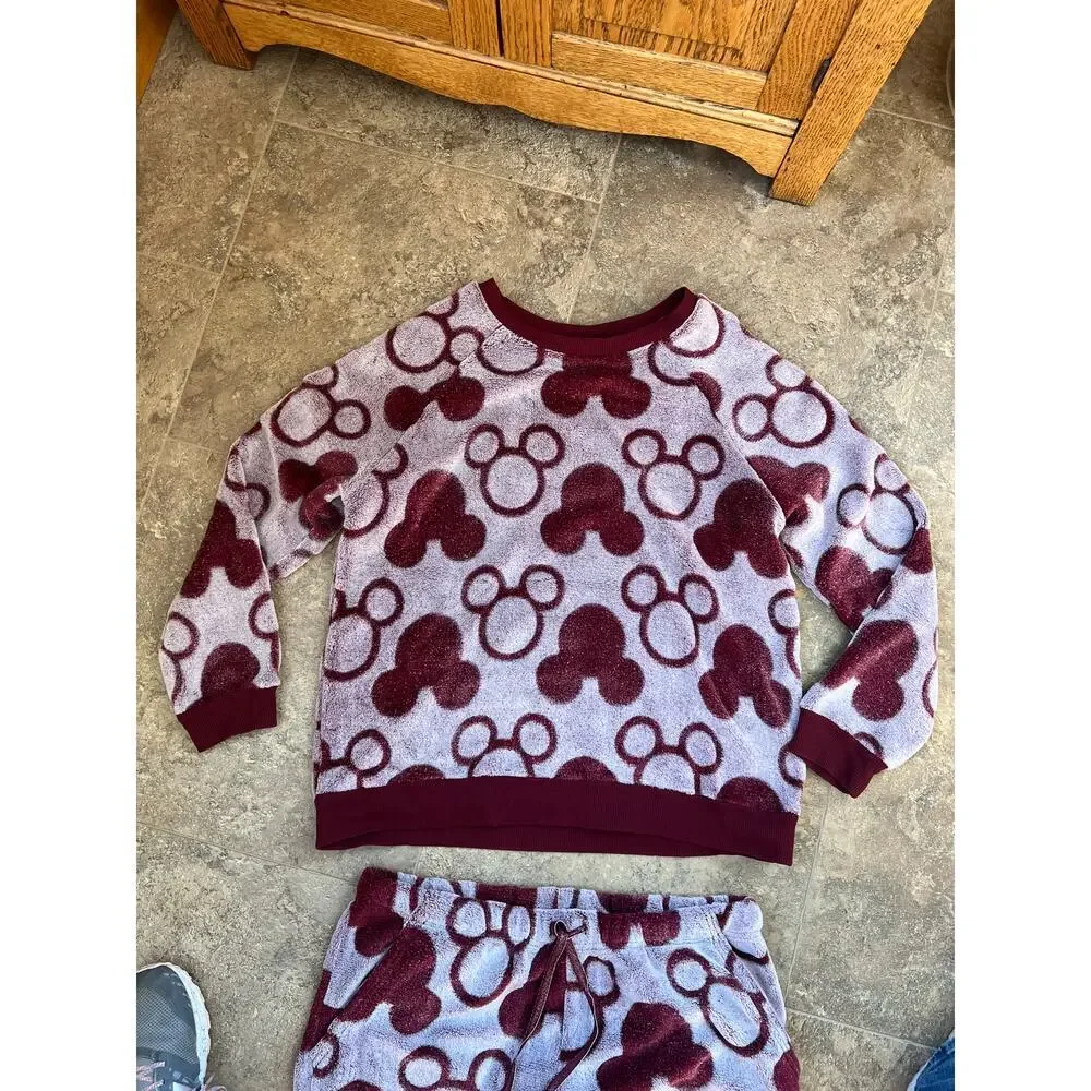 Disney Plush 2-piece PJ's set, Berry with Mickey Mouse Design, Women's L - Picture 2 of 8